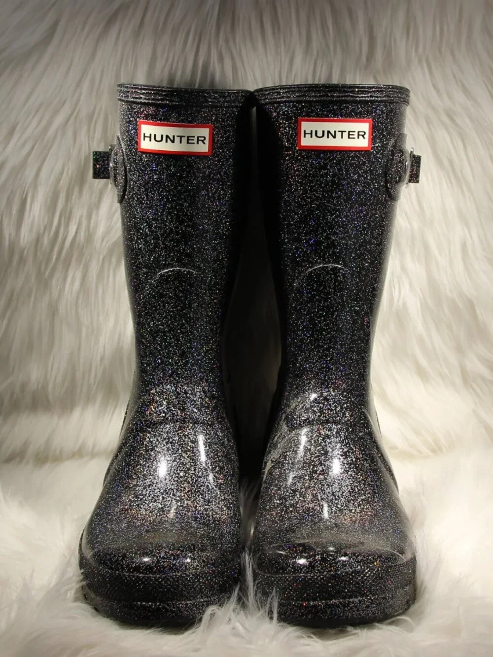 Hunter Women’s Starcloud Rain Boots Black Glitter US8 -  EU39 - See Video